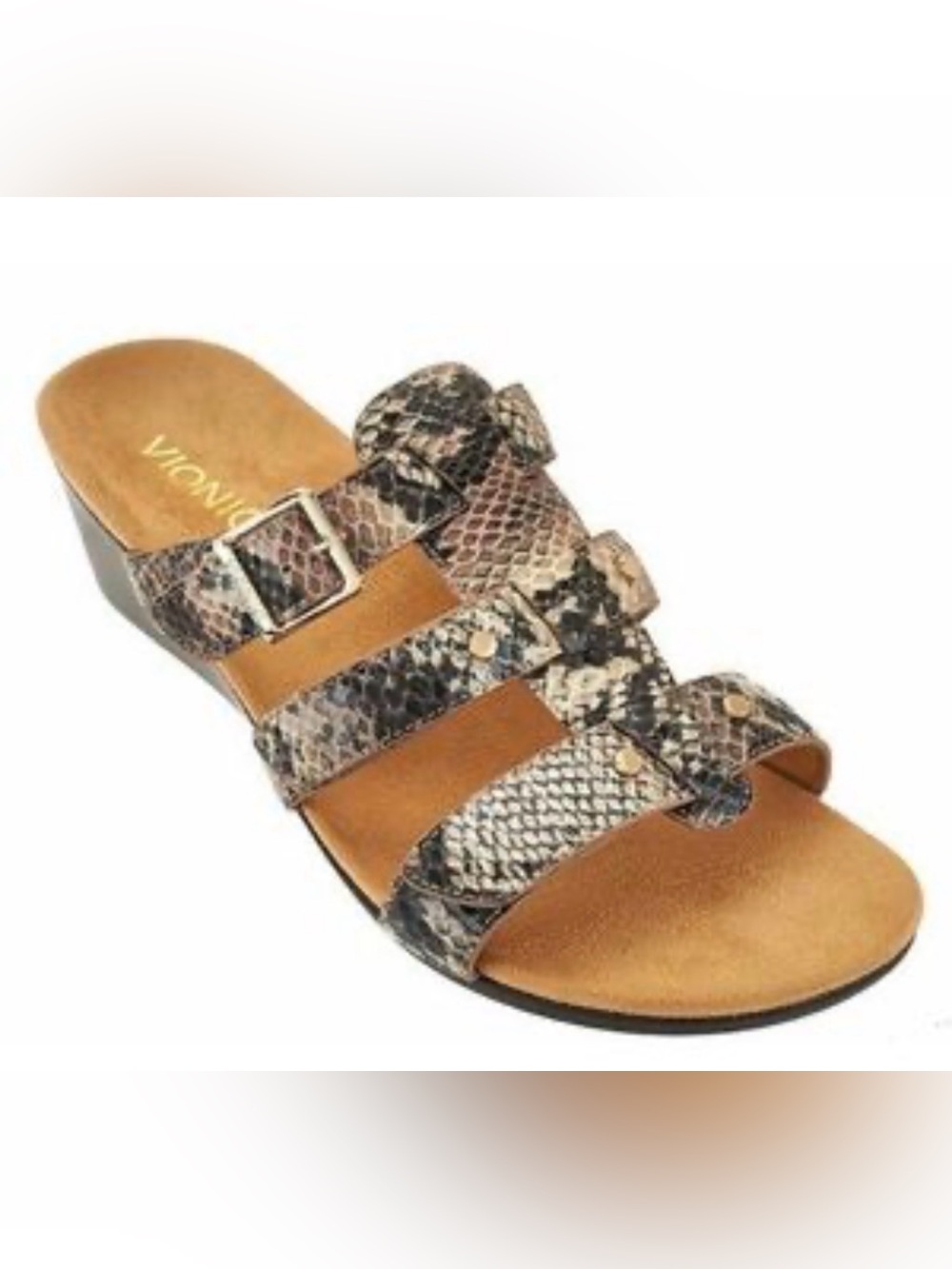 Vionic Radia Orthotic Triple Strap Slide Wedge Sandals in Snakeskin Size 10